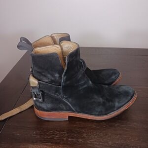 Sutro Suede Harness Ankle Boots Black Leather Moto Boots Men's 8 Made in USA